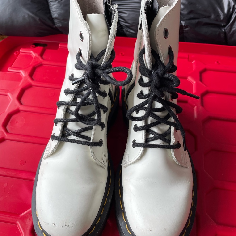 Dr Martens White Lace-Up Boots with Black Laces IV